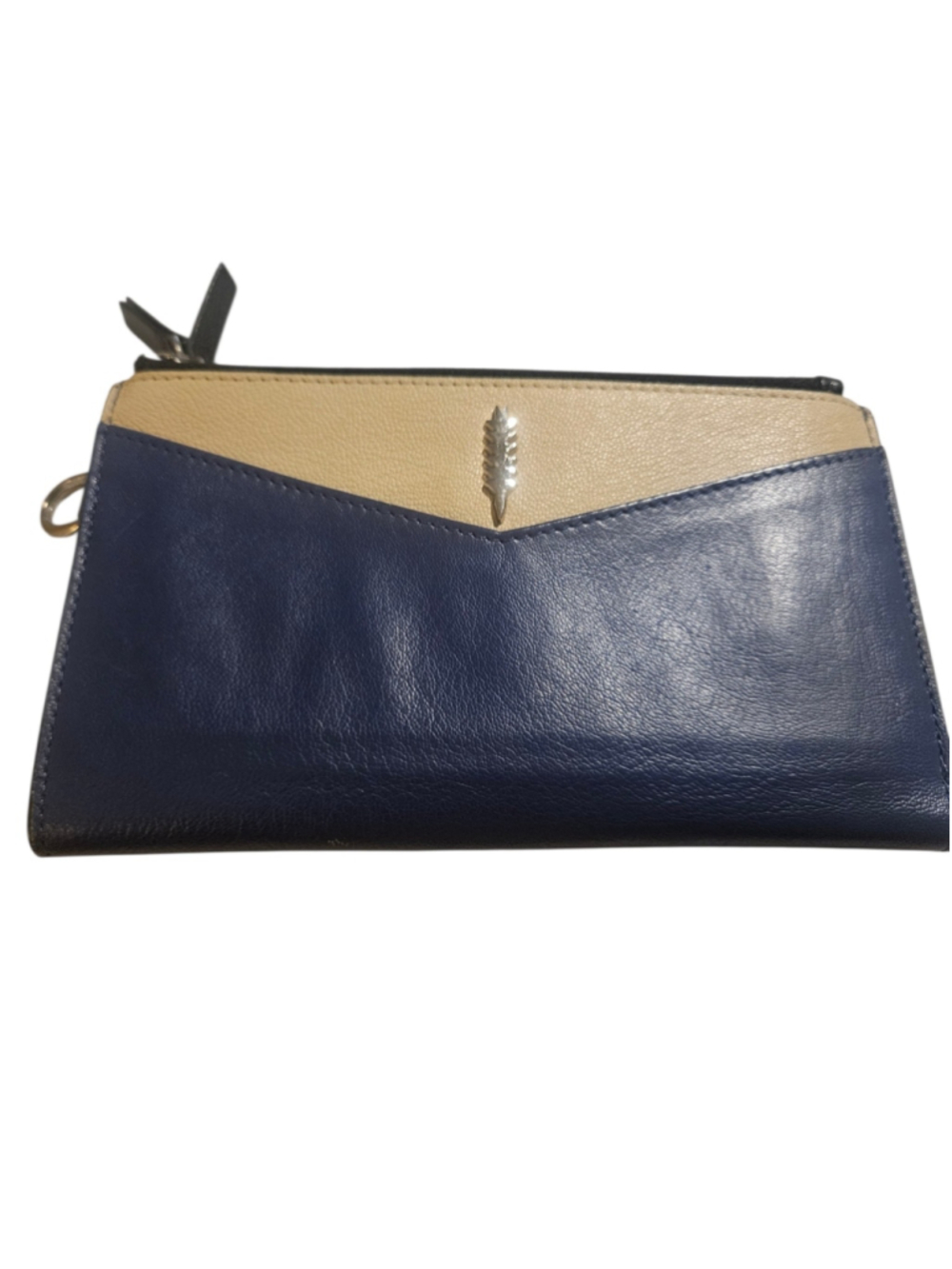 ThackerTwo-Tone Blue and Beige Clutch Wristlet, One Size